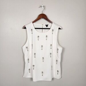 ANN TAYLOR | Embellished Flowers Shell Tank Top Sz XL White Silver Festive